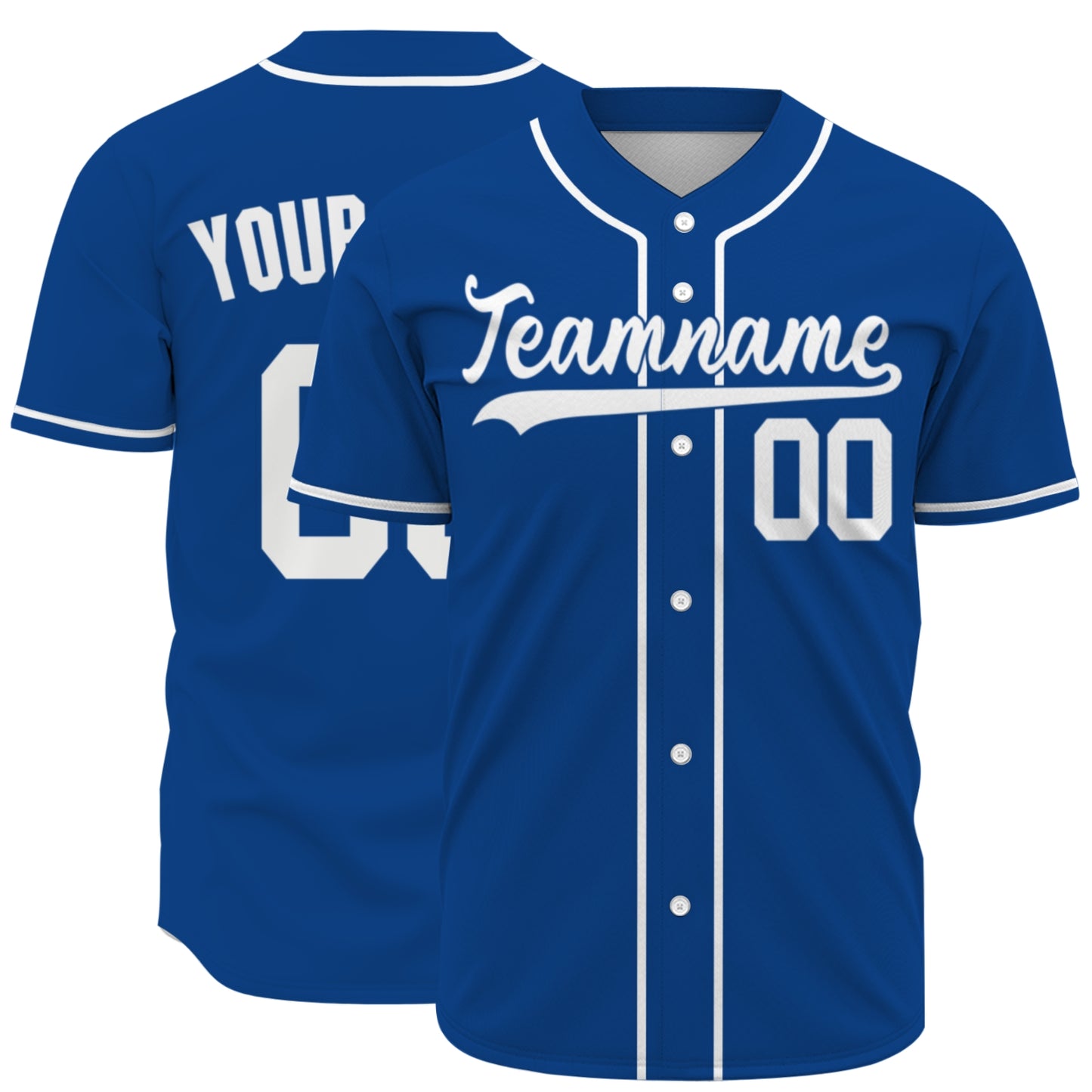 Custom Baseball Jersey - Personalized Royal Blue Shirt with White Piping - Full Sublimation
