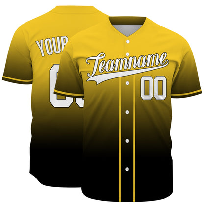 Custom Baseball Jersey - Personalized Gradient Shirt with Black & Yellow Design - Full Sublimation