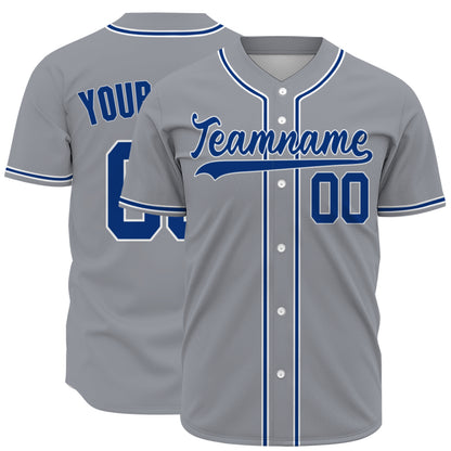 Custom Baseball Jersey - Personalized Grey Shirt with Navy & White Piping - Full Sublimation