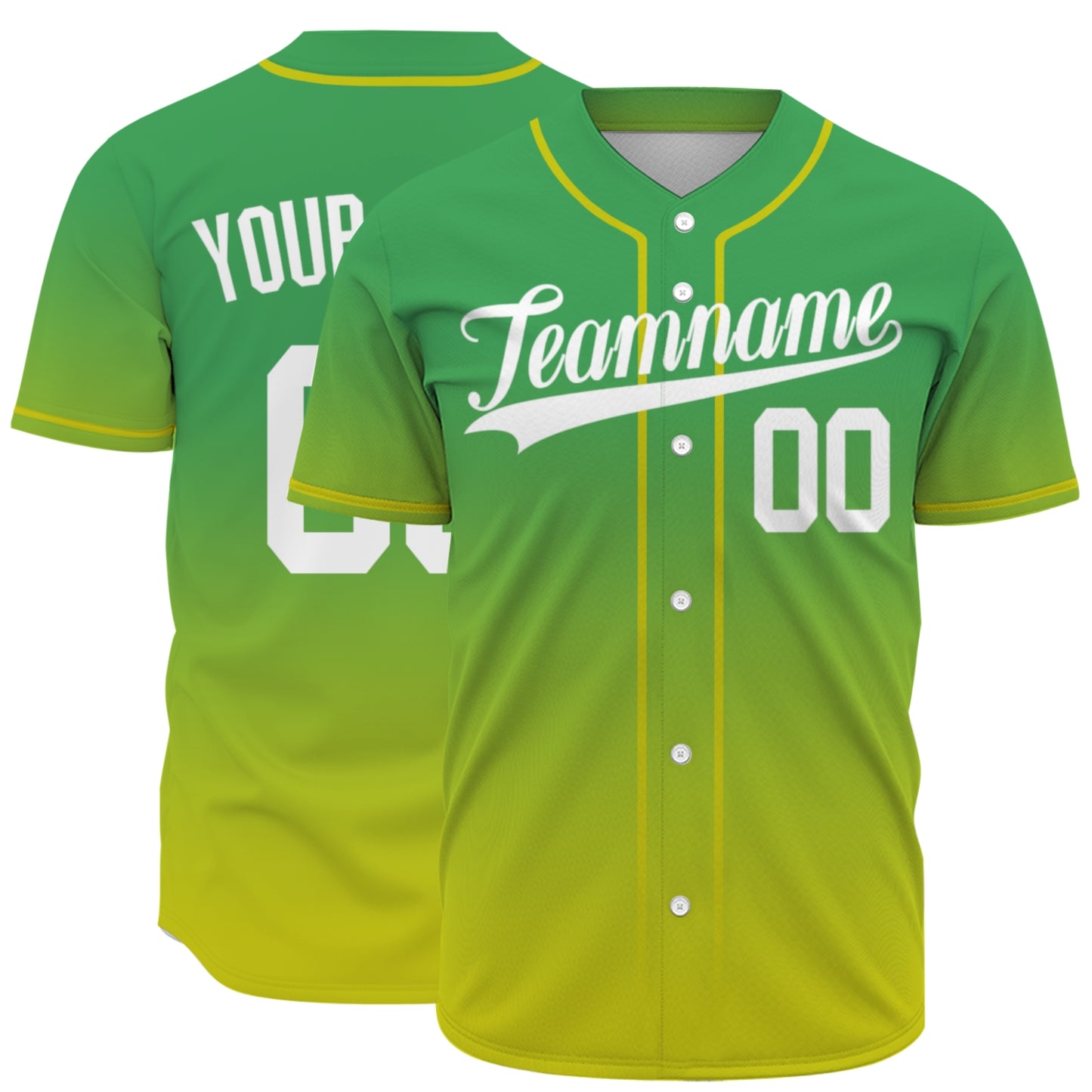 Custom Baseball Jersey - Personalized Gradient Shirt with Green & Yellow Design - Full Sublimation