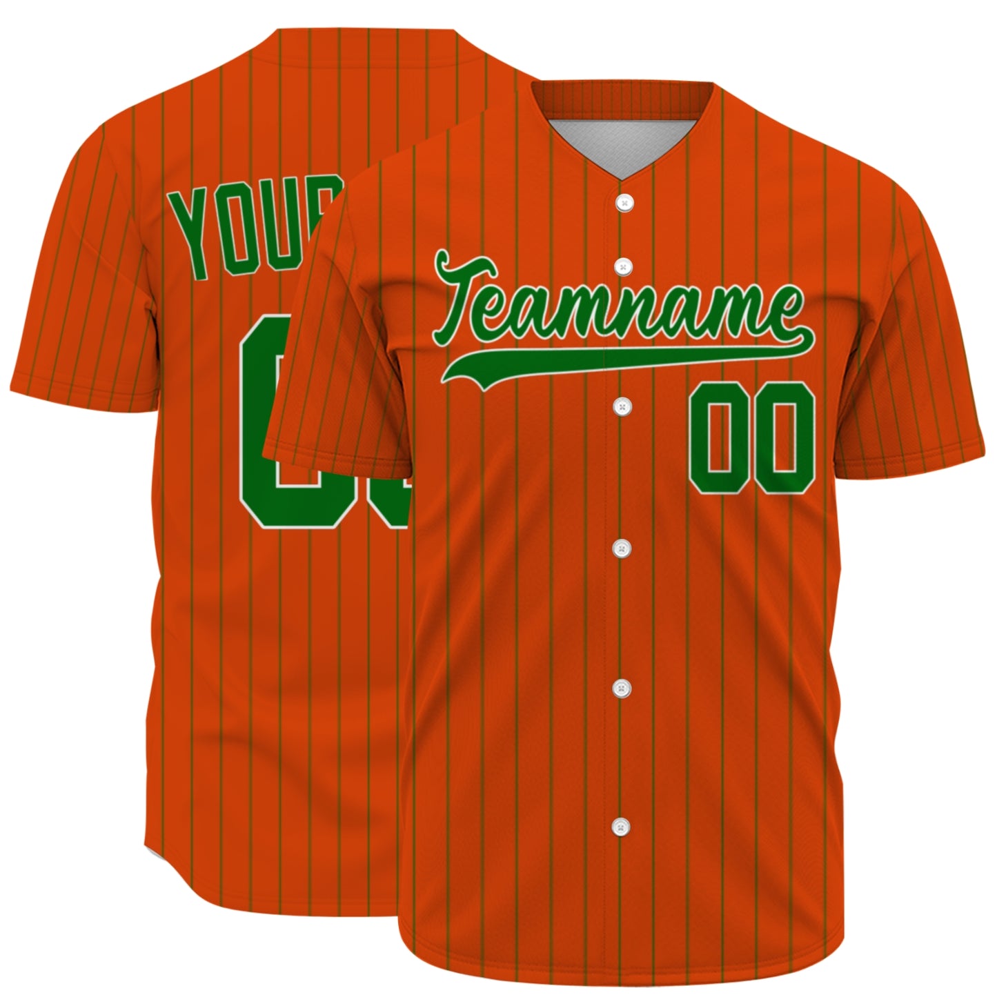 Custom Baseball Jersey - Personalized Orange Shirt with Pinstripes & Green Graphics