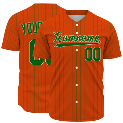 Custom Baseball Jersey - Personalized Orange Shirt with Pinstripes & Green Graphics