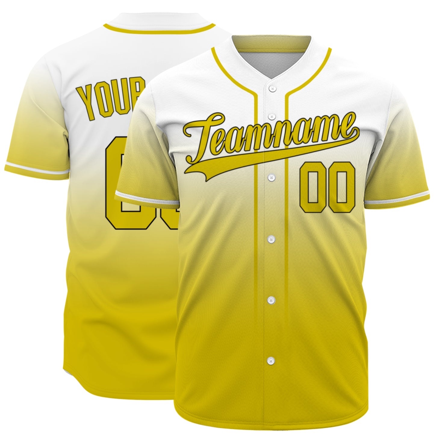 Custom Baseball Jersey - Personalized Gradient Shirt with White & Yellow Design - Full Sublimation