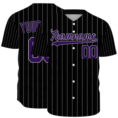 Custom Baseball Jersey - Personalized Black Shirt with Purple Pinstripes - Full Sublimation