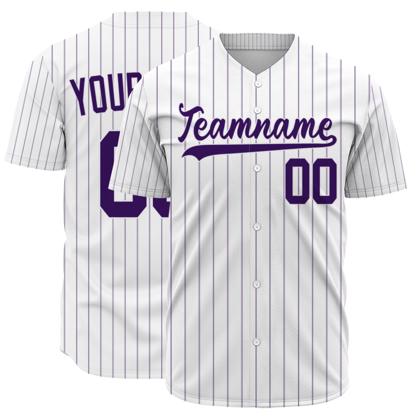 Custom Baseball Jersey - Personalized White Shirt with Purple Pinstripes - Full Sublimation