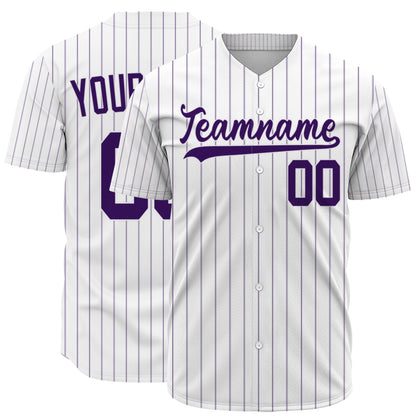 Custom Baseball Jersey - Personalized White Shirt with Purple Pinstripes - Full Sublimation