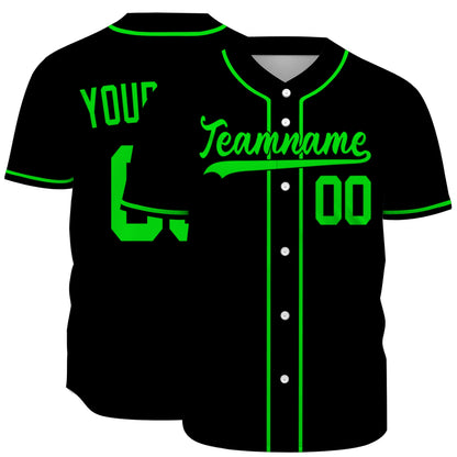 Custom Baseball Jersey - Personalized Black Shirt with Neon Green Piping - Full Sublimation