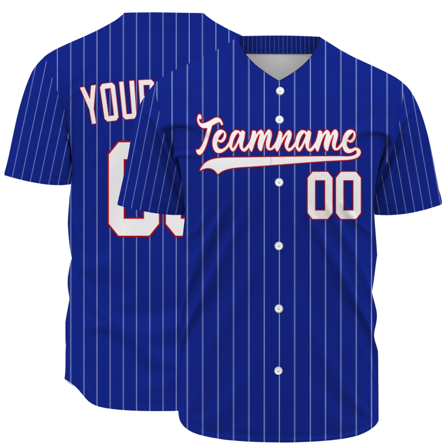 Custom Baseball Jersey - Personalized Royal Blue Shirt with White Pinstripes - Full Sublimation