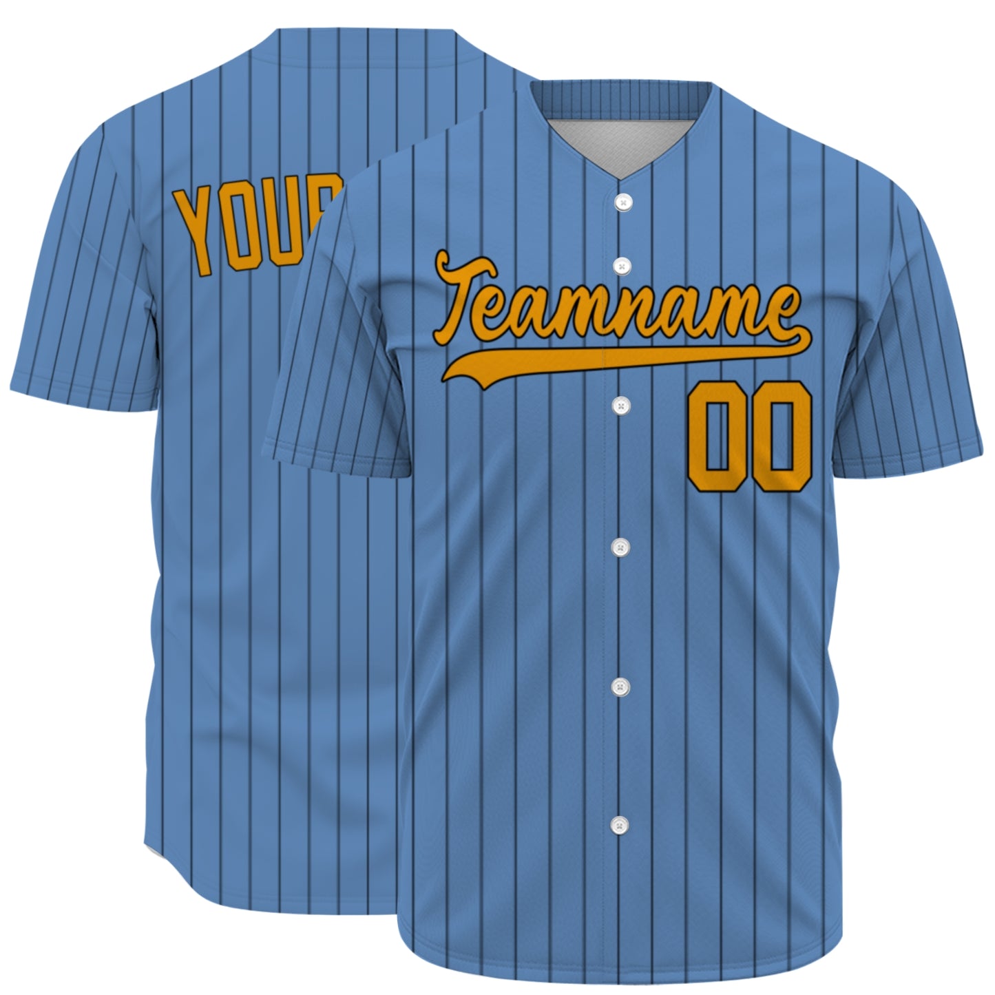 Custom Baseball Jersey - Light Blue Shirt with Pinstripes & Custom Orange Graphics