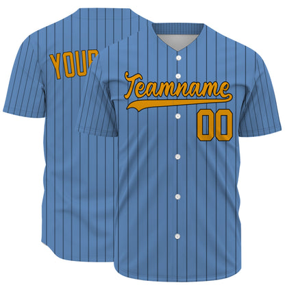 Custom Baseball Jersey - Light Blue Shirt with Pinstripes & Custom Orange Graphics