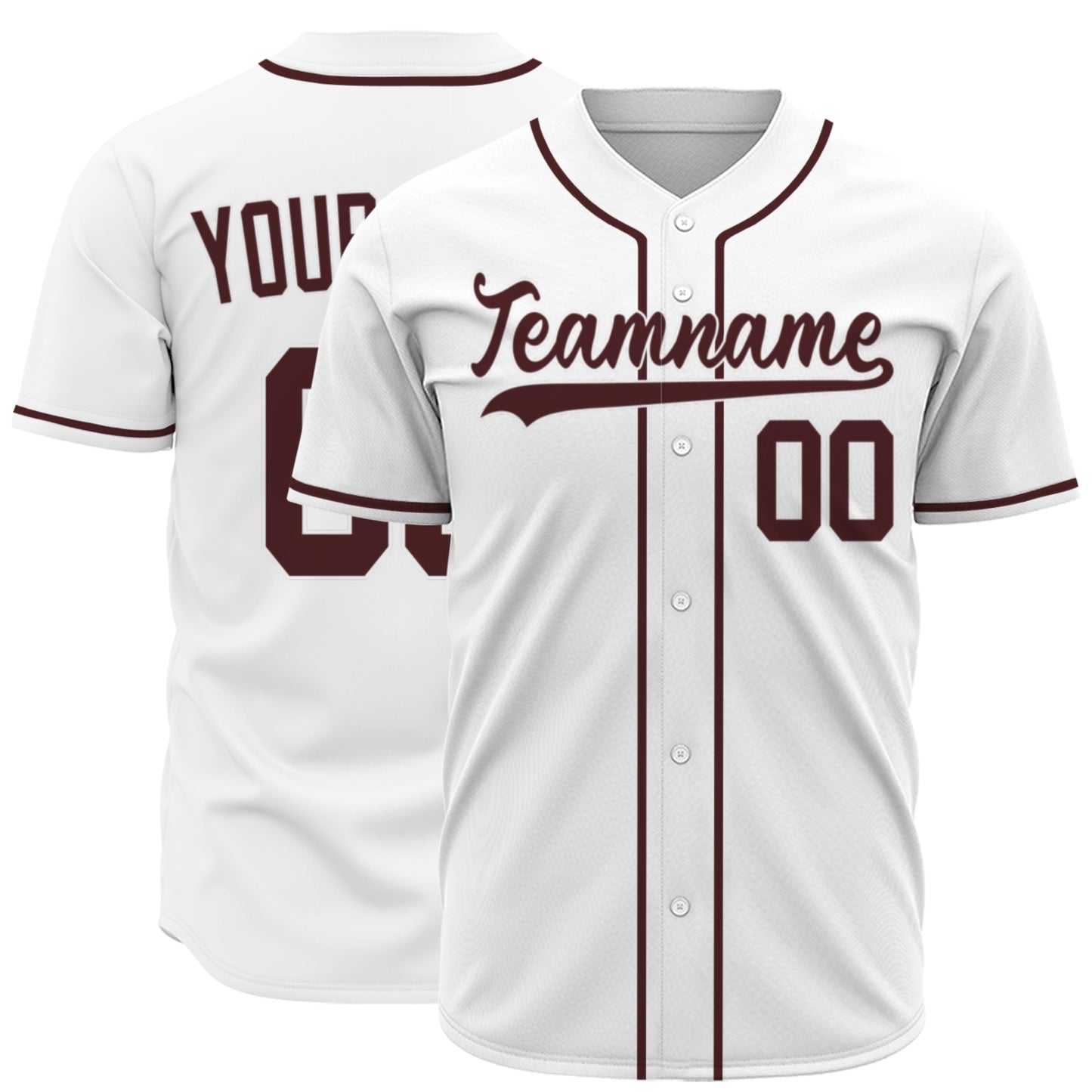 Custom Baseball Jersey - Personalized White Shirt with Maroon Accents - Full Sublimation for Men Women- Personalized Team Sportswear printed or Stitched Name Number (Size S-8XL)
