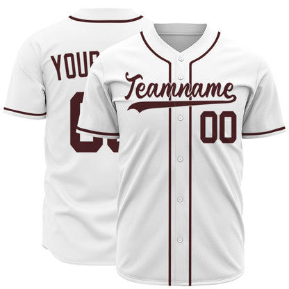 Custom Baseball Jersey - Personalized White Shirt with Maroon Accents - Full Sublimation for Men Women- Personalized Team Sportswear printed or Stitched Name Number (Size S-8XL)