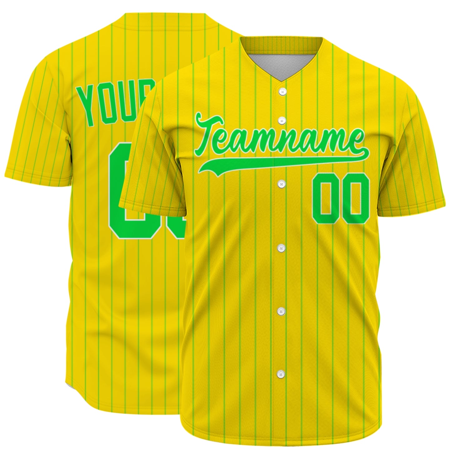 Custom Baseball Jersey - Personalized Yellow Shirt with Green Pinstripes & Graphics