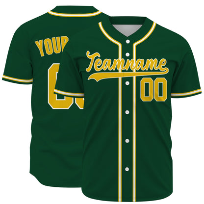 Custom Baseball Jersey - Personalized Green Shirt with Gold & White Piping - Full Sublimation