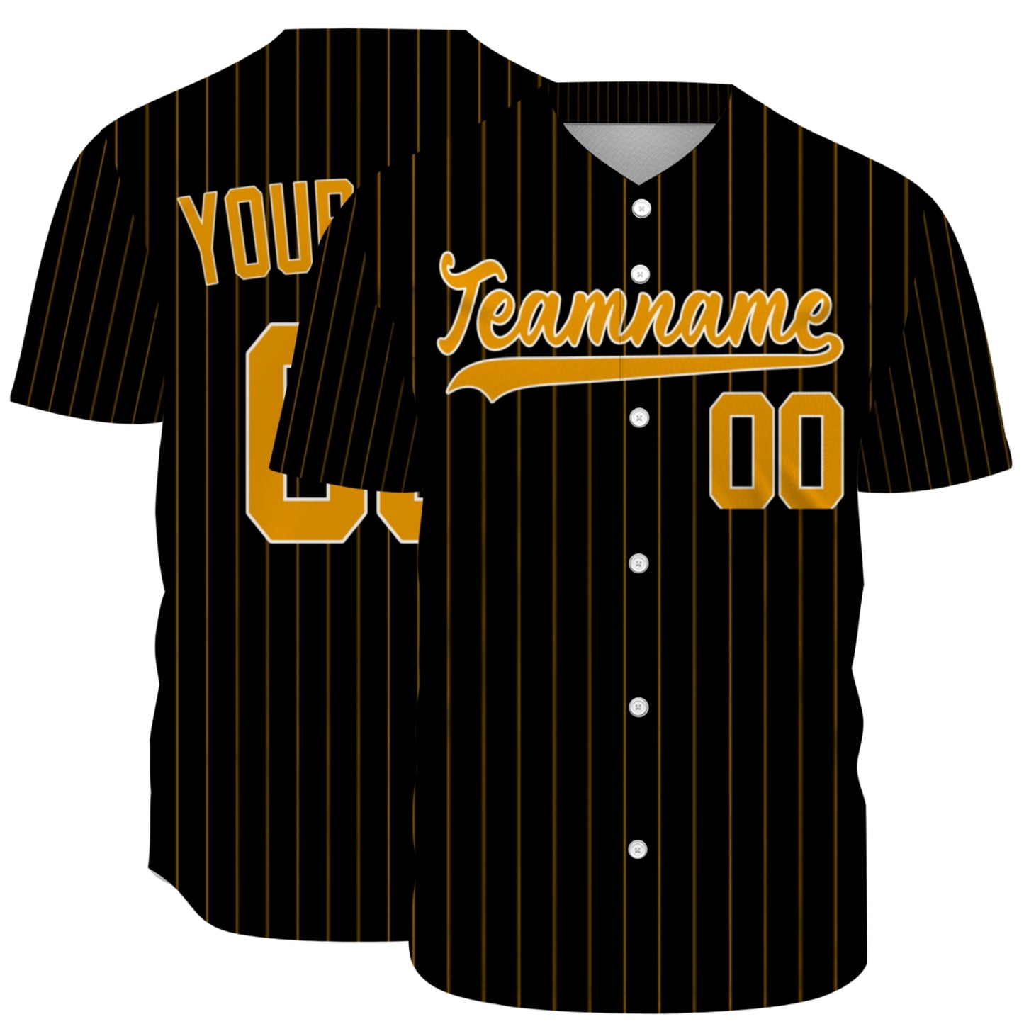 Custom Baseball Jersey - Personalized Black Shirt with Gold Pinstripes - Full Sublimation