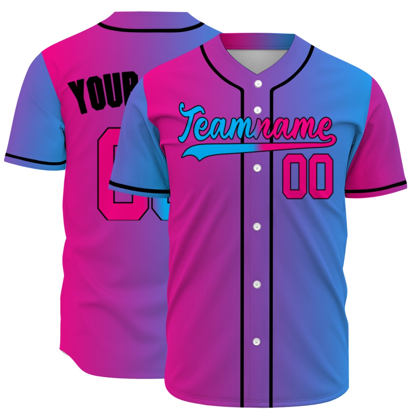 Custom Baseball Jersey - Personalized Gradient Shirt with Pink & Blue Split Design