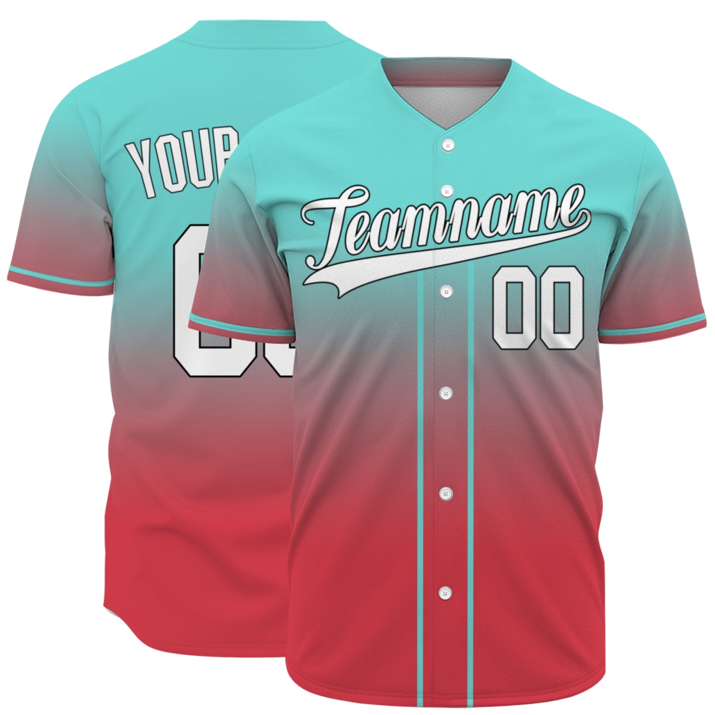 Custom Baseball Jersey - Personalized Gradient Shirt with Teal & Red Design - Full Sublimation