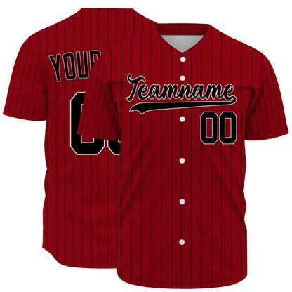 Custom Baseball Jersey - Personalized Maroon Shirt with Pinstripes & Black Graphics
