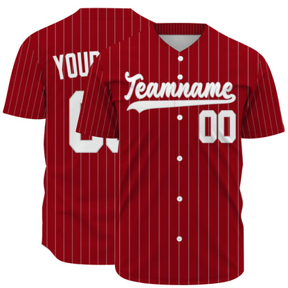 Custom Baseball Jersey - Personalized Deep Red Shirt with White Pinstripes - Full Sublimation