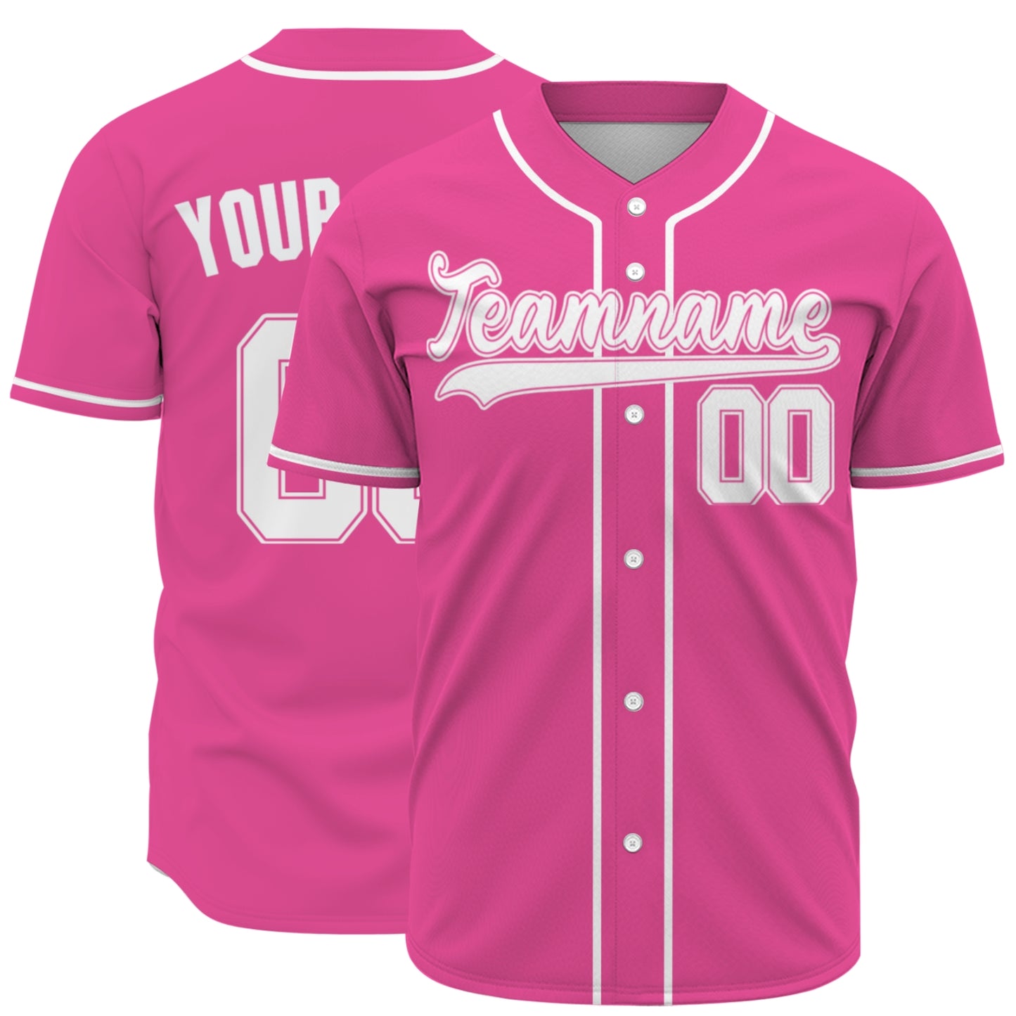 Custom Baseball Jersey - Personalized Pink Shirt with White Piping - Full Sublimation