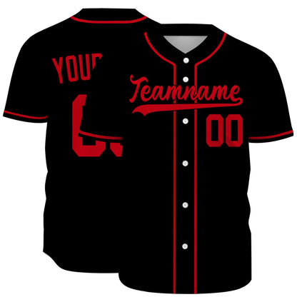 Custom Baseball Jersey - Personalized Black Shirt with Red Piping - Full Sublimation