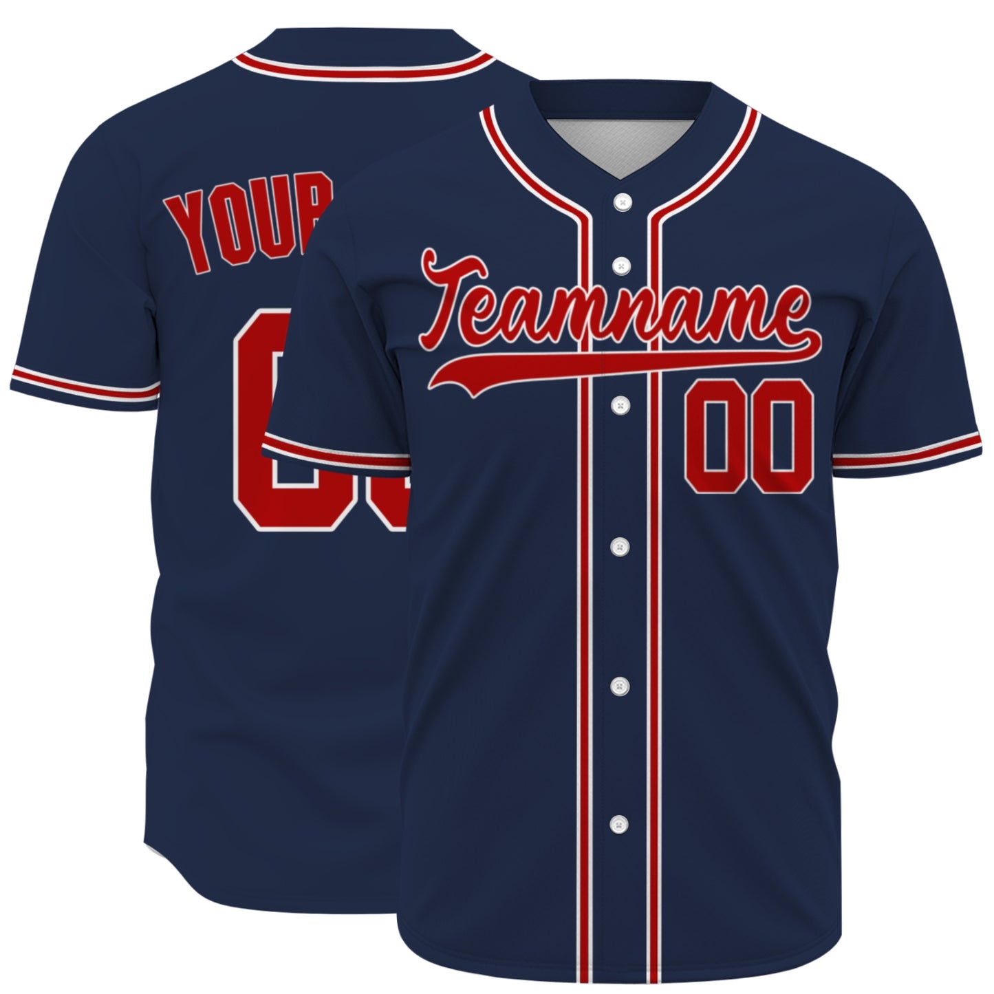 Custom Baseball Jersey - Personalized Navy Shirt with Red & White Piping - Full Sublimation