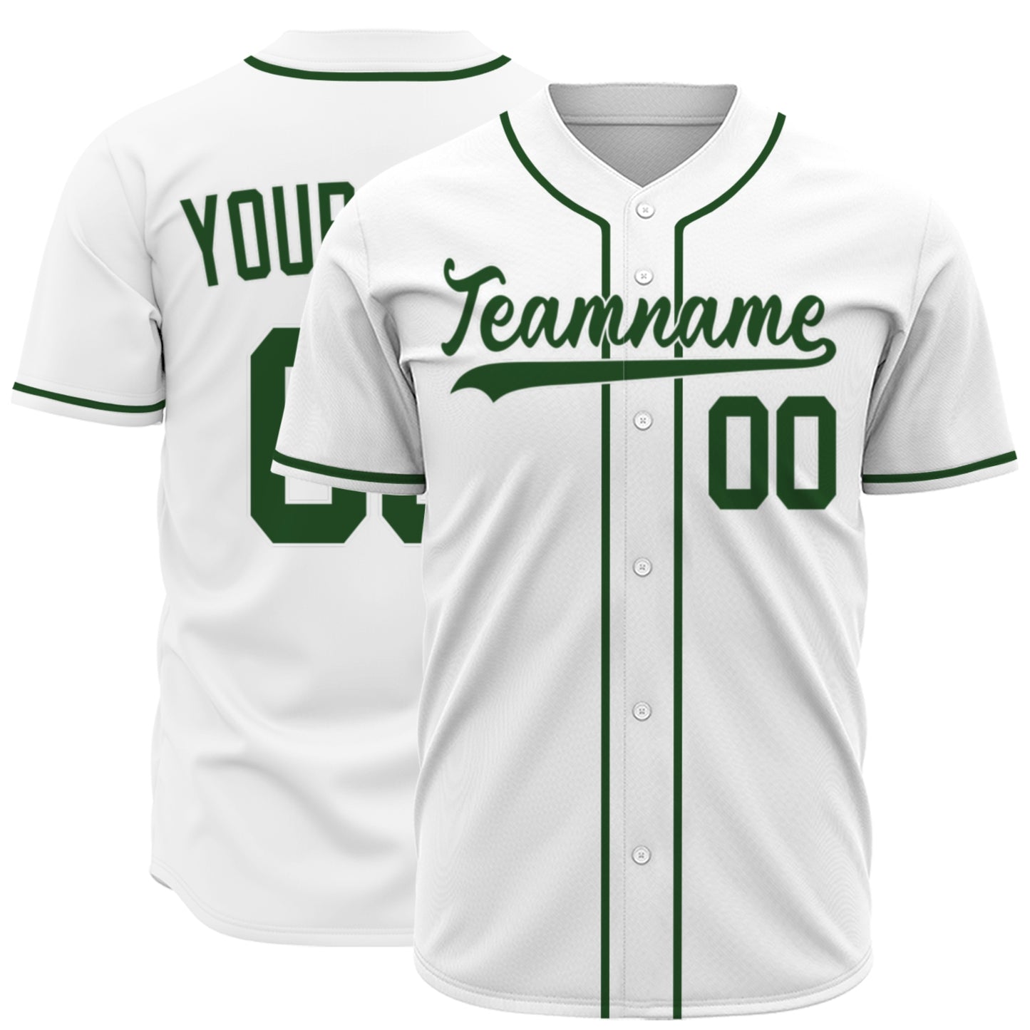 Custom Baseball Jersey - Personalized White Shirt with Green Trim - Full Sublimation for Men Women- Personalized Team Sportswear printed or Stitched Name Number (Size S-8XL)