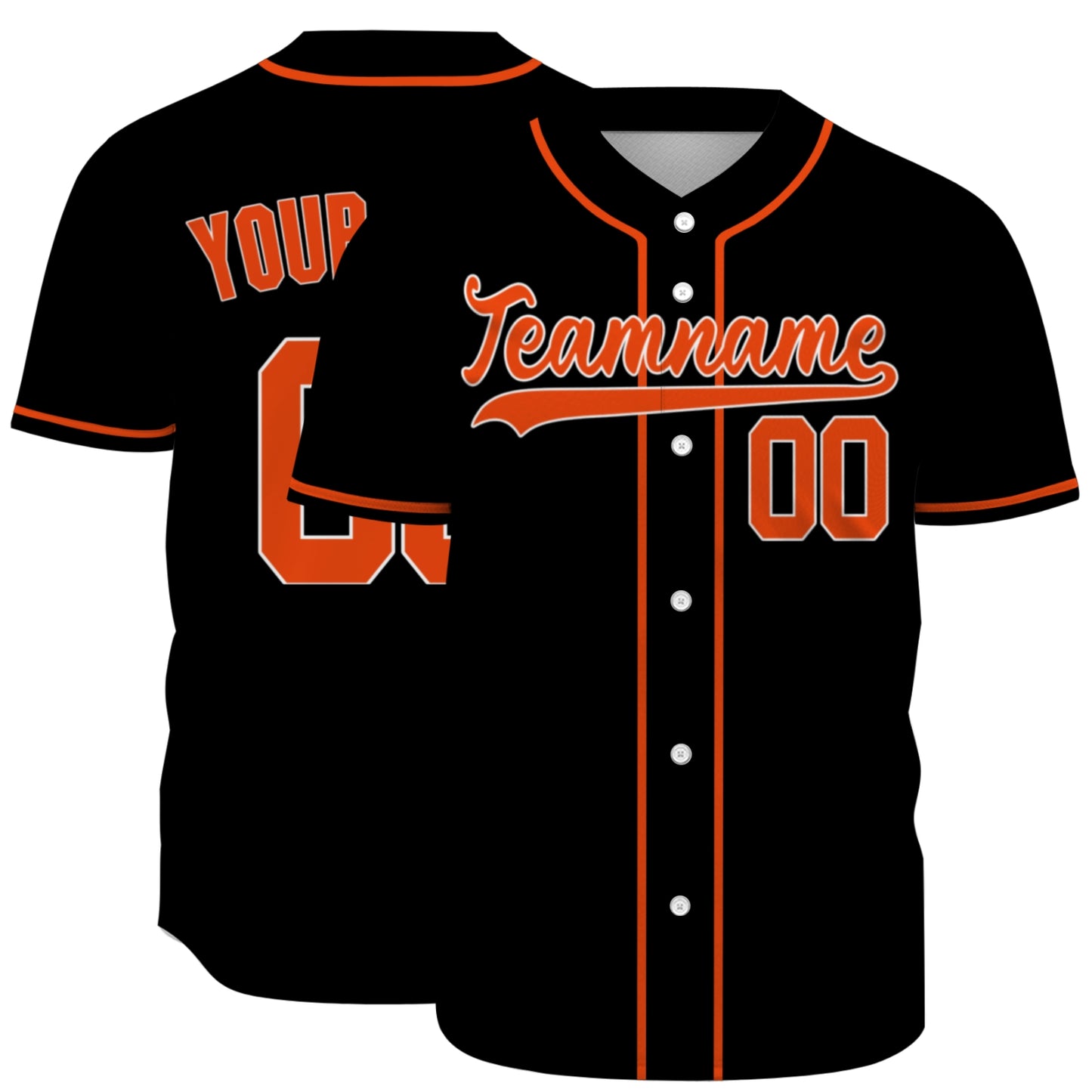 Custom Baseball Jersey - Personalized Black Shirt with Orange Piping - Full Sublimation