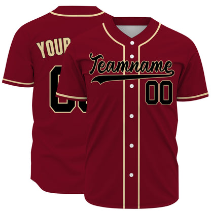 Custom Baseball Jersey - Personalized Maroon Shirt with Gold Piping & Black Graphics