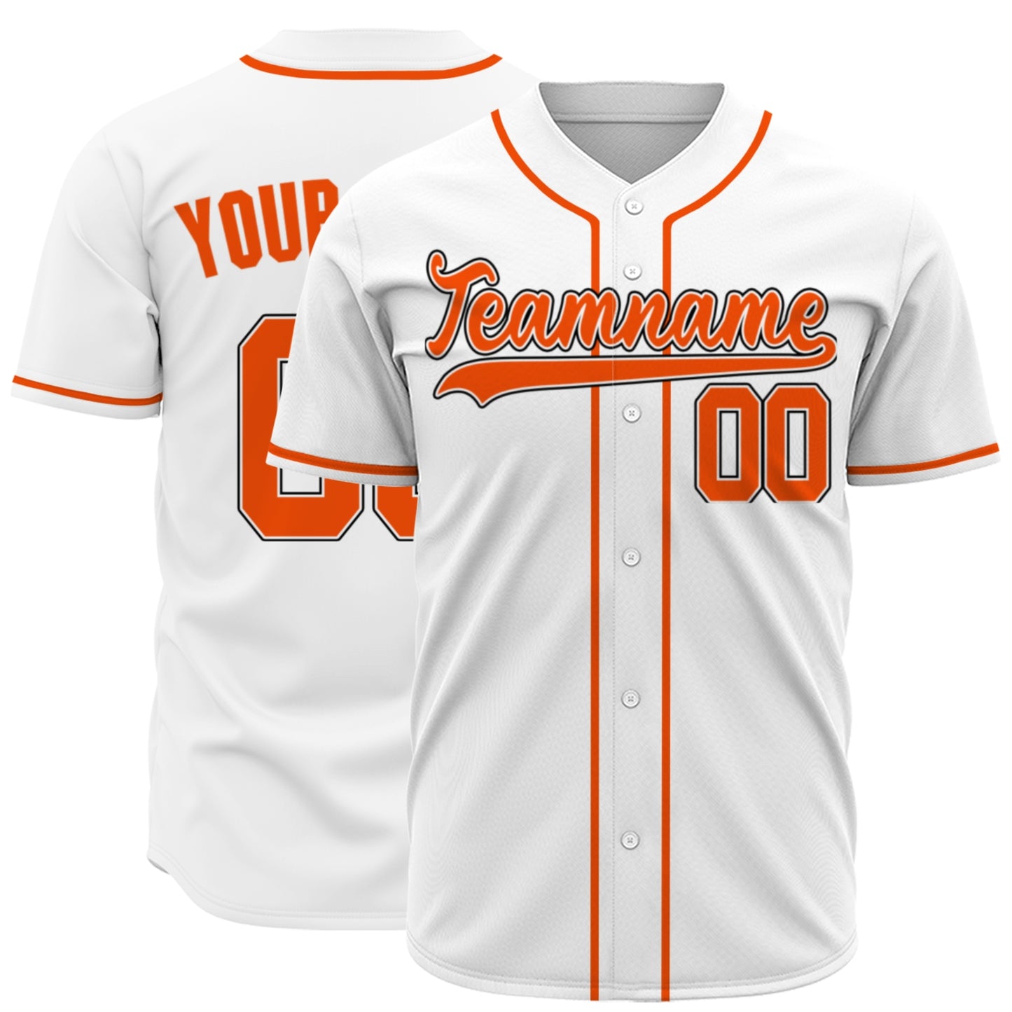 Custom Baseball Jersey - Personalized White Shirt with Orange Piping - Full Sublimation