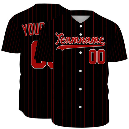 Custom Baseball Jersey - Personalized Black Shirt with Red Pinstripes - Full Sublimation
