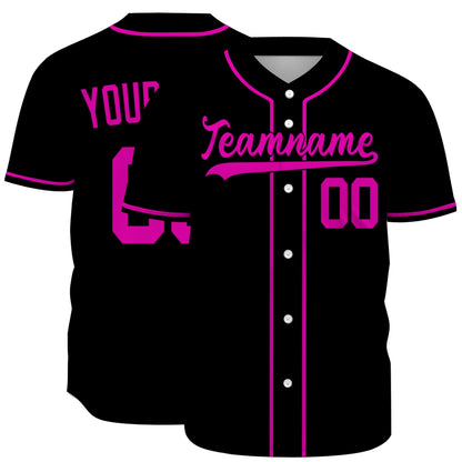 Custom Baseball Jersey - Personalized Black Shirt with Pink Piping - Full Sublimation