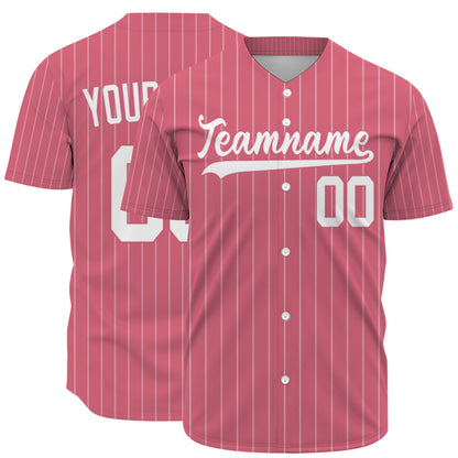 Custom Baseball Jersey - Personalized Rose Red Shirt with White Pinstripes - Full Sublimation