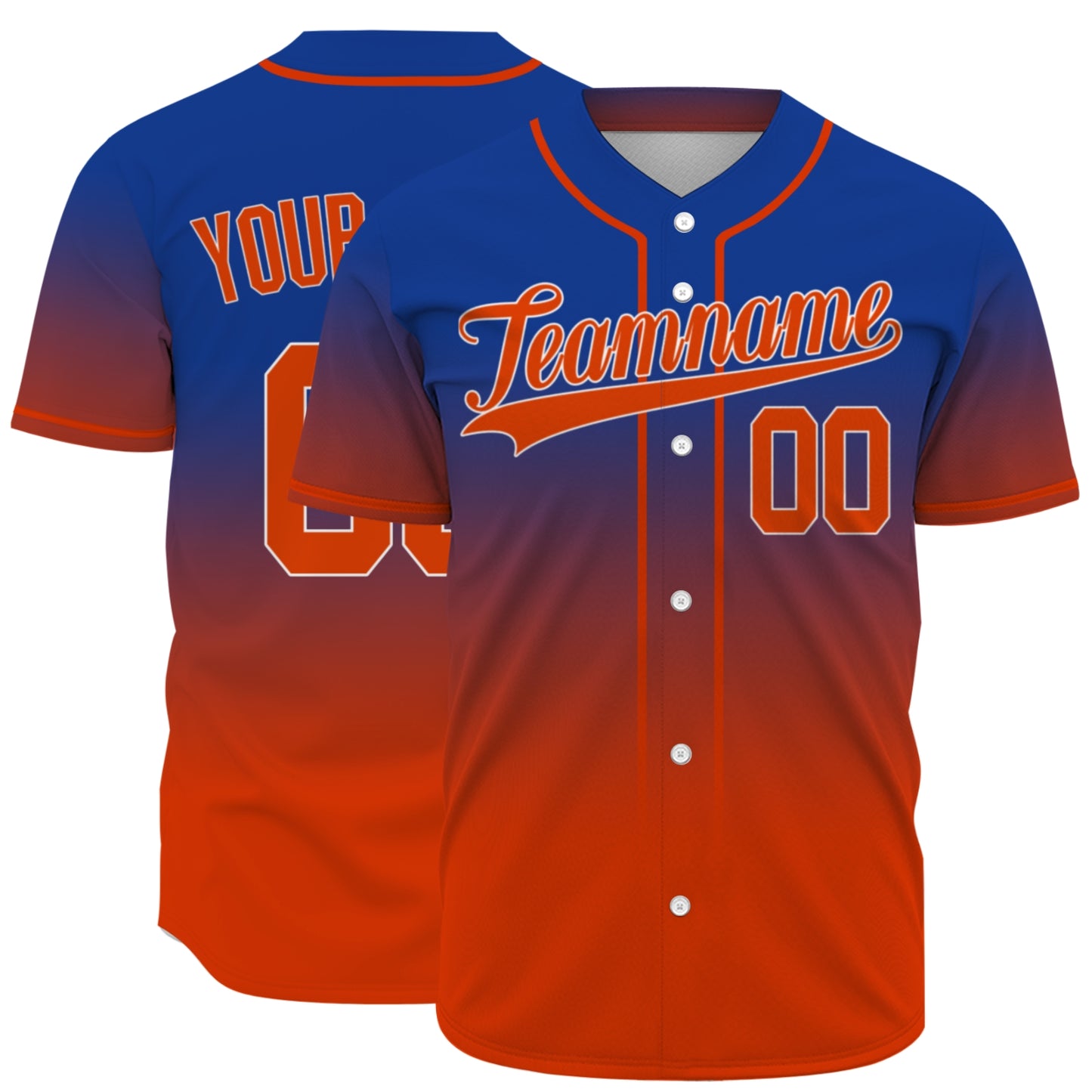 Custom Baseball Jersey - Personalized Gradient Shirt with Blue & Orange Design - Full Sublimation