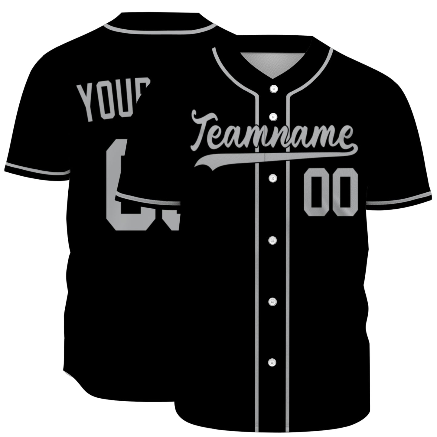 Custom Baseball Jersey - Personalized Black Shirt with Grey Details - Full Sublimation