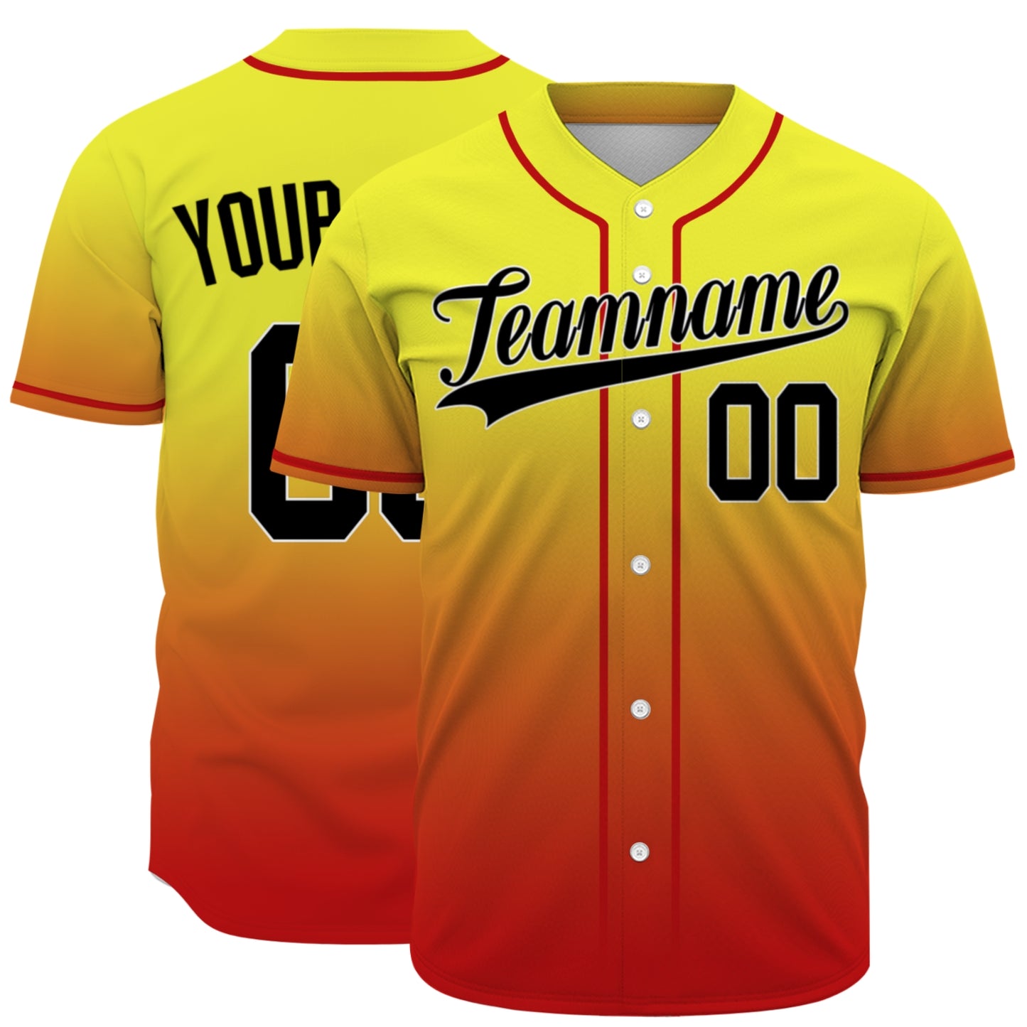 Custom Baseball Jersey - Personalized Gradient Shirt with Red Piping - Full Sublimation