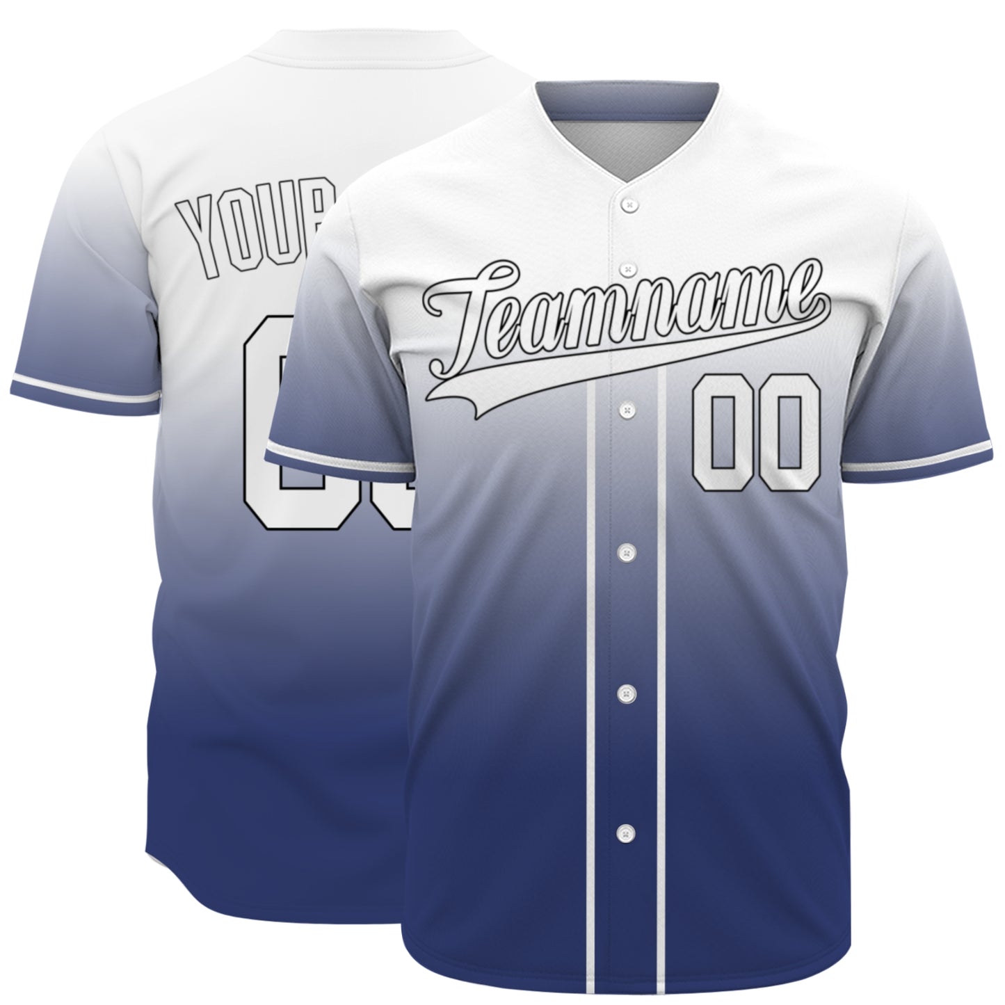 Custom Baseball Jersey - Personalized Gradient Shirt with White & Blue Design - Full Sublimation