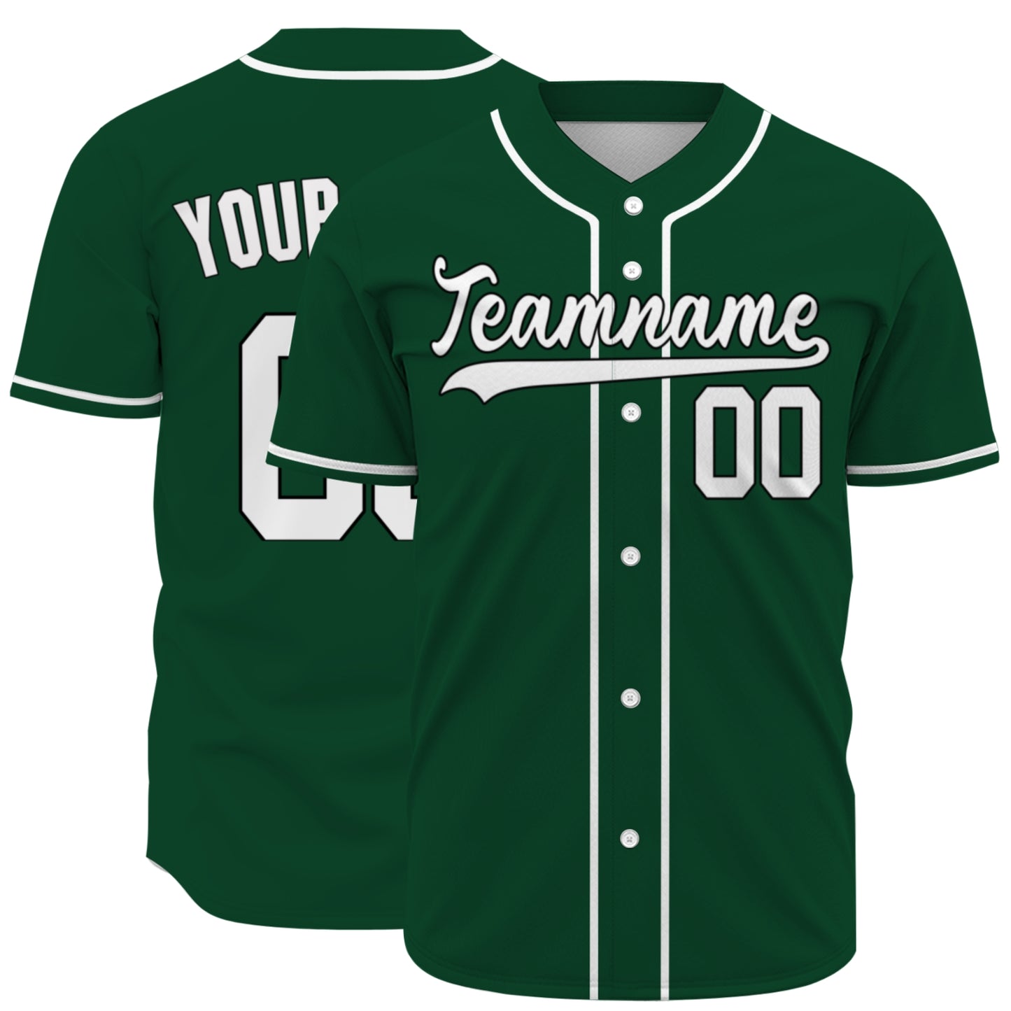 Custom Baseball Jersey - Personalized Forest Green Shirt with White Piping - Full Sublimation