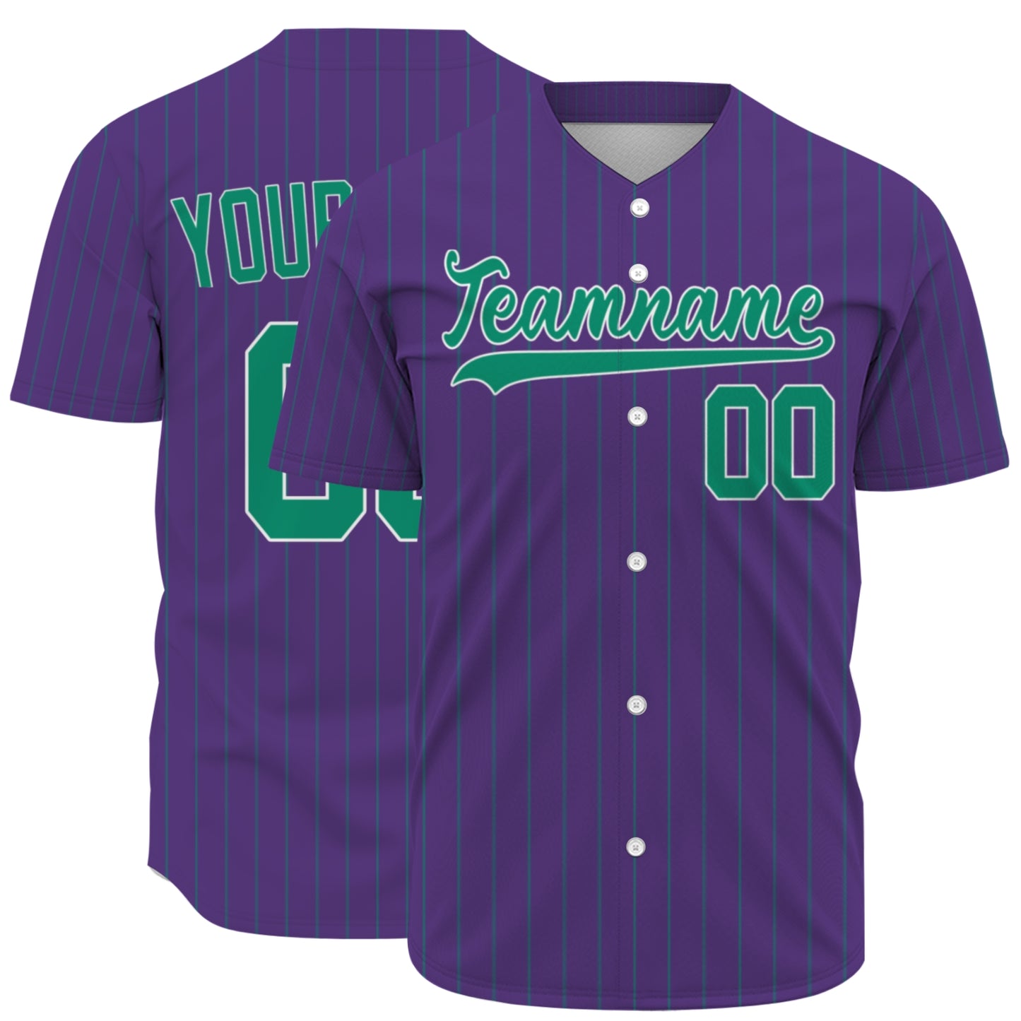 Custom Baseball Jersey - Personalized Purple Shirt with Pinstripes & Green Graphics