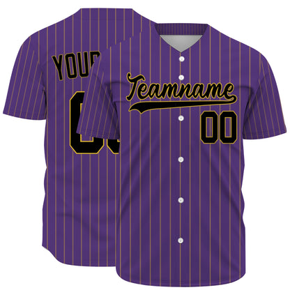 Custom Baseball Jersey - Personalized Purple Shirt with Gold Pinstripes - Full Sublimation