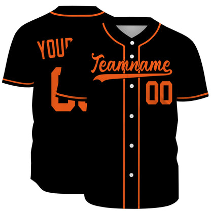 Custom Baseball Jersey - Personalized Black Shirt with Orange Piping - Full Sublimation