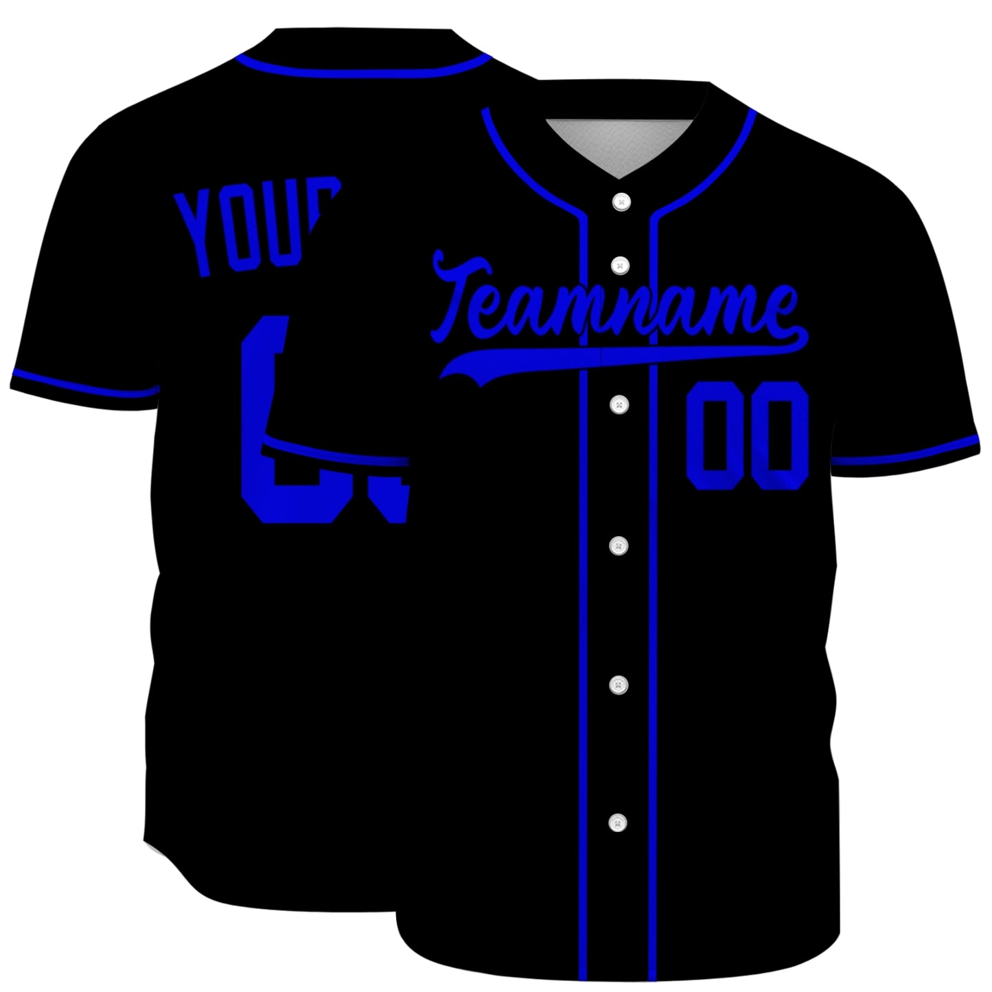 Custom Baseball Jersey - Personalized Black Shirt with Blue Piping - Full Sublimation