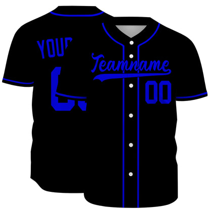 Custom Baseball Jersey - Personalized Black Shirt with Blue Piping - Full Sublimation