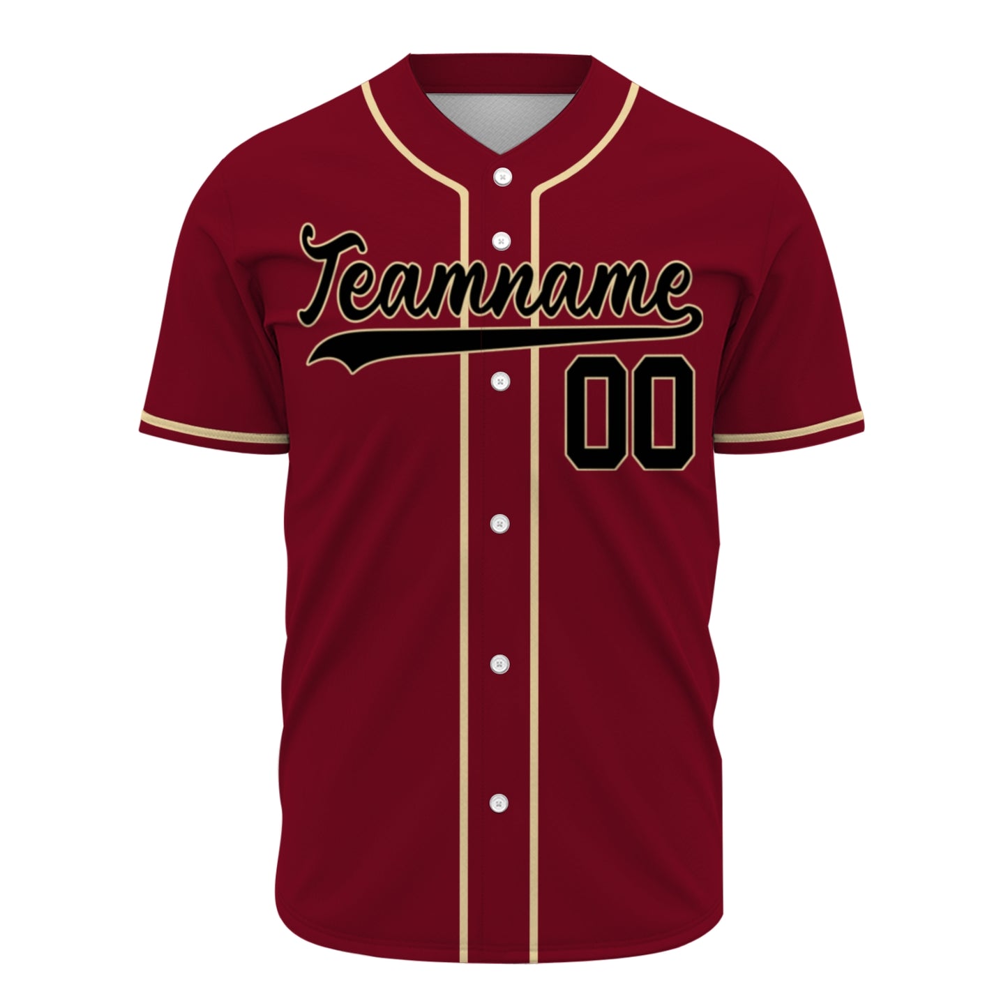 Custom Baseball Jersey - Personalized Maroon Shirt with Gold Piping & Black Graphics