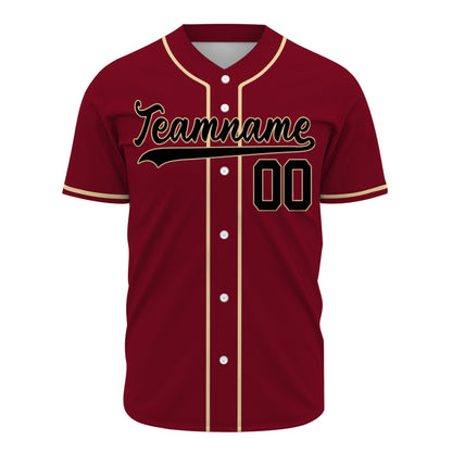 Custom Baseball Jersey - Personalized Maroon Shirt with Gold Piping & Black Graphics