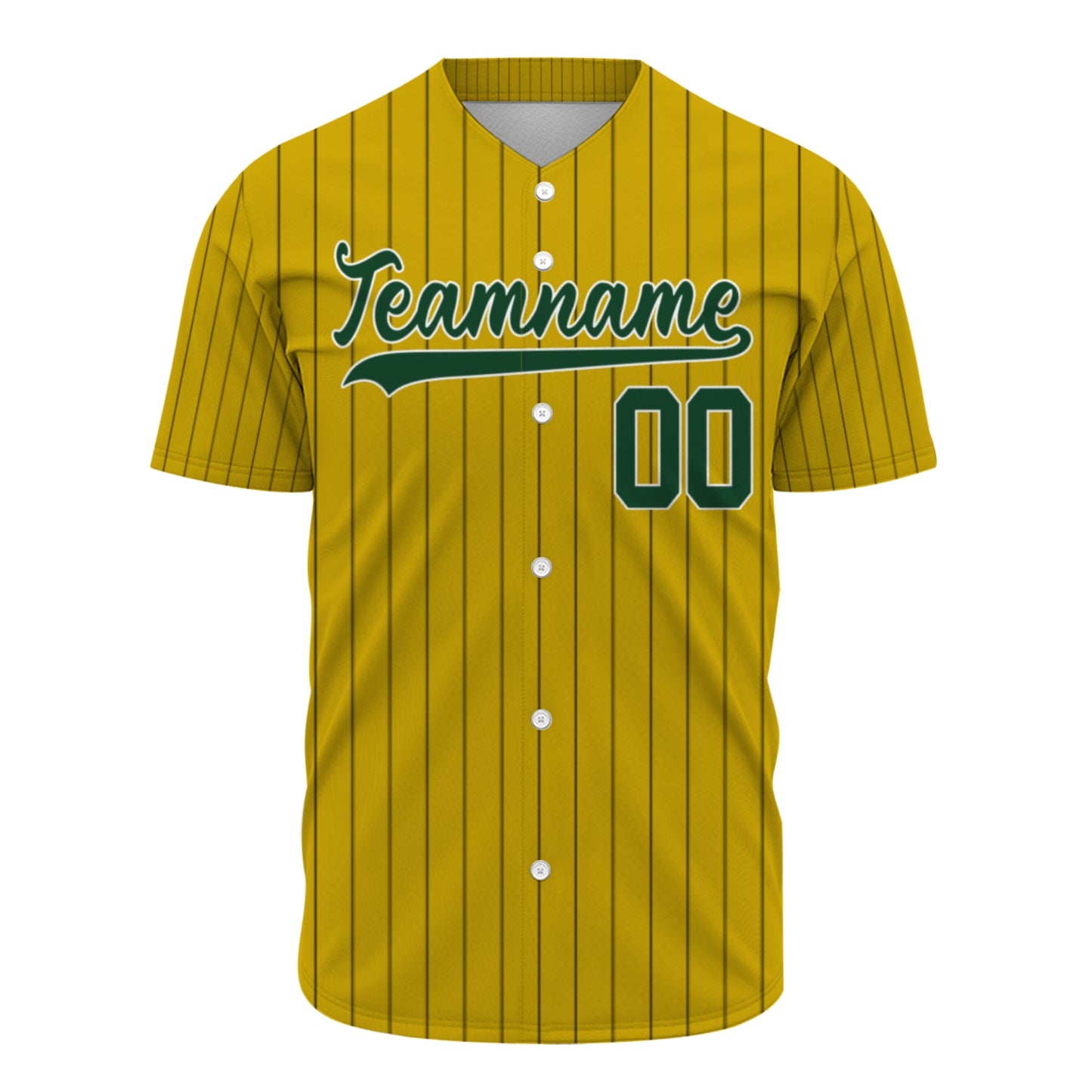 Custom Baseball Jersey - Personalized Gold Shirt with Pinstripes & Green Graphics