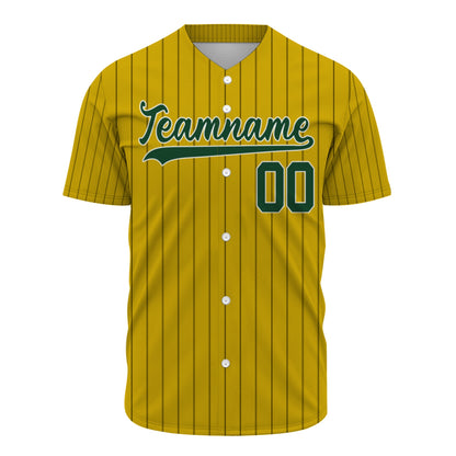 Custom Baseball Jersey - Personalized Gold Shirt with Pinstripes & Green Graphics