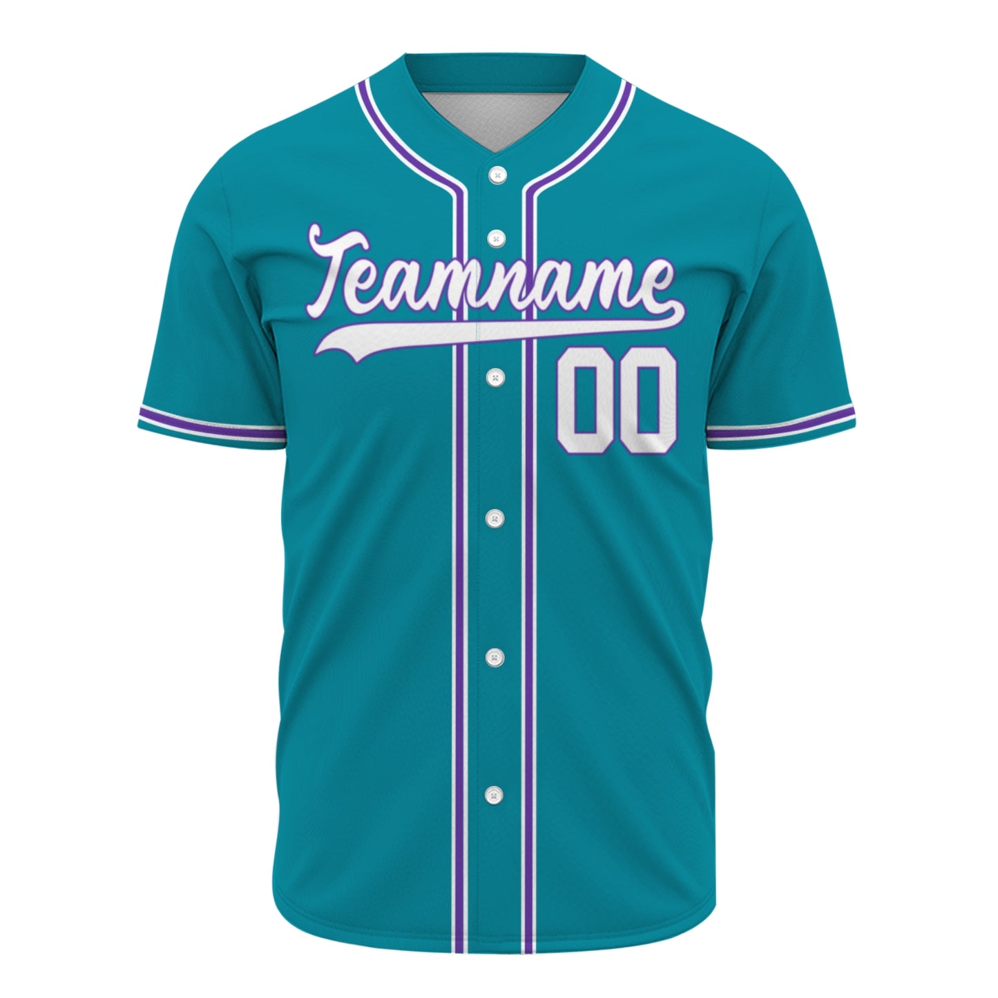 Custom Baseball Jersey - Personalized Teal Shirt with Purple & White Piping - Full Sublimation