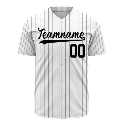 Custom Baseball Jersey - Personalized White Shirt with Black Pinstripes - Full Sublimation