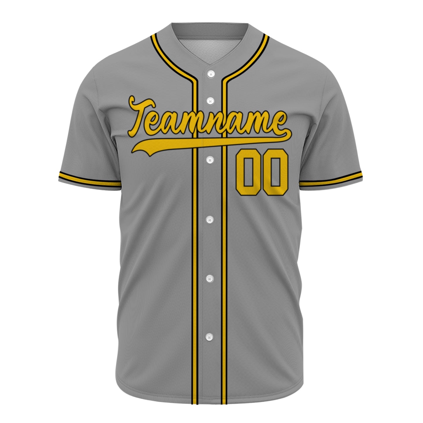 Custom Baseball Jersey - Personalized Grey Shirt with Gold & Black Piping - Full Sublimation